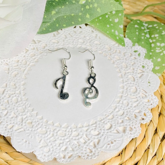Crystal Rhinestone Music Note Dangle Earrings - Picture 7 of 8